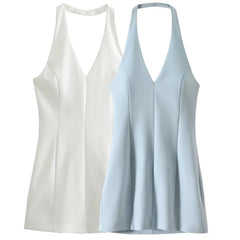 Women Mini Halter Dress | Summer Dress | Backless Slim-Fit V-Neck Short Dress