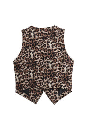 Women Leopard Print Waistcoat | V-Neck Sleeveless Vest