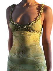 Women Ruffle Floral Set | Y2K | Camisole Top | Tiered Skirt | Vacation | See Through