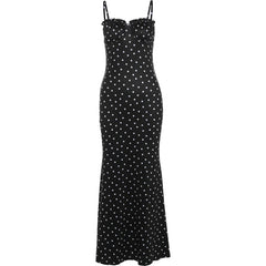 Women Summer Polka Dot Black Dress | Spaghetti Strap | Elegant | Maxi Paris Republica Women Summer Polka Dot Black Dress | Spaghetti Strap | Elegant | Maxi Paris Republica