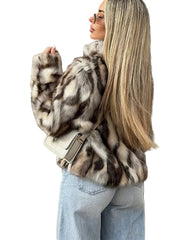 Women Vintage Loose Fur Coat | Stand Collar | Long Sleeve | Winter Furry Warm Coat