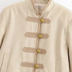 Women Buttoned Napoleon Jacket | Long Sleeves | Vintage | Cropped Coat | Military Jacket