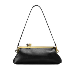 Women Leather Kiss Lock Bag | Long Clutch Bag | Luxury Shoulder Bag | Elegant Party Purse | Underarm Bag