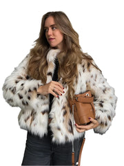 Women Vintage Leopard Fur Short Coat | Casual Loose Stand Collar Winter Outwear