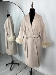 Women Fur Woolen Coat | Short Coat | Elegant Double-Sided Wool Overcoat | Cardigan Jacket | Long Wrap Coat