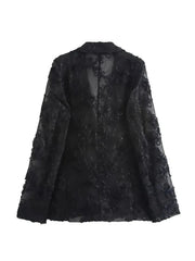Women Semi Transparent Party Wear Suit Set | Sequin Decorative 2 Piece Blazer Top Set