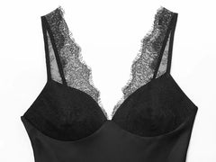 Women Satin Lace Top | Lace Corset Top | Black Backless Top | Camisole | Sleeveless Top | Party
