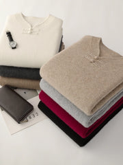 Men Pure Merino Wool Sweater | Long Sleeves | Stand-Up Collar | Pullover | Warm | Mock Neck Sweater