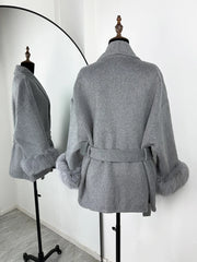 Women Fur Woolen Coat | Short Coat | Elegant Double-Sided Wool Overcoat | Cardigan Jacket | Long Wrap Coat