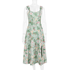 Women Floral Print Long Dress | Corset Dress | Casual Party Dress