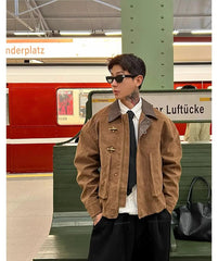 Men Suede Jacket | Loose Collar | Airplane Buckle