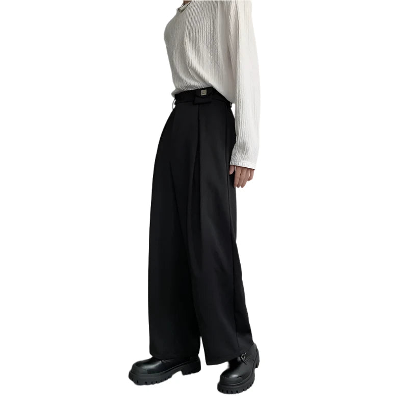 loose black dress pants Black Wide Leg Dress Pants Pleated Baggy Dress Trousers Unhemmed Unfinished Bottom