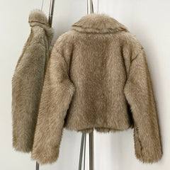 Women Short Fur Jacket | Vintage | Turn-Down Collar Coat | Long Sleeve Fur Coat | Winter | Streetwear