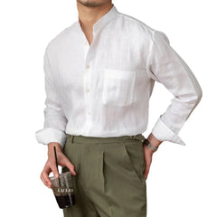 Men Breathable Pure Linen Long Sleeve Business Shirt | Vacation Shirt | Summer Lightweight Shirt
