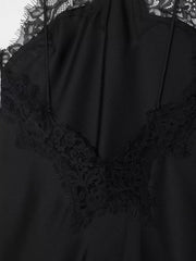 Women Lace Spliced Sling Dress | Sleeveless | Backless | Asymmetrical | Holiday | Party Wear