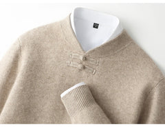 Men Pure Merino Wool Sweater | Long Sleeves | Stand-Up Collar | Pullover | Warm | Mock Neck Sweater