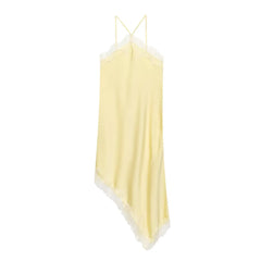 Women Lace Spliced Sling Dress | Sleeveless | Backless | Asymmetrical | Holiday | Party Wear