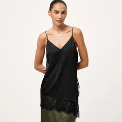 Women Elegant Satin Spaghetti Strap Camisole | Lace Split Vest | Casual Silk Top | Summer