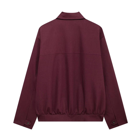 Women Vintage Loose Burgundy Zipper Jacket
