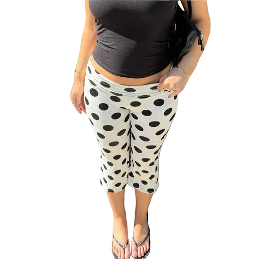 Women Low Rise Capri Trousers | Polka Dot Print Pants | Y2K | Slim Fit