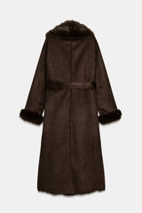 Women Winter Long Coat | Fur Collar | Belted | Mid-Length