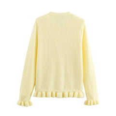 Women Knit Cardigan | Petal Sleeve Sweater | Autumn | Button Down Sweater