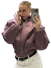 Women Puffer Jacket | Bomber Jacket | Short Jacket | Long Sleeve | Cropped