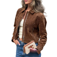Women Short Suede Jacket | Long Sleeve | Fall | Casual Vintage Jacket