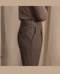 Men Vintage Wool Herringbone Pattern Pants | Casual | British | Warm | High Waist | Straight Pants