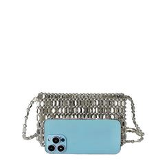 Women Bling Retro Silver Beaded Shoulder Bag | Handmade | Small Purse | Party