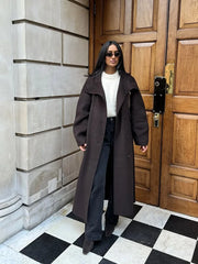 Women Long Cotton Coat | Stand Collar | Single Breasted Coat With Belt