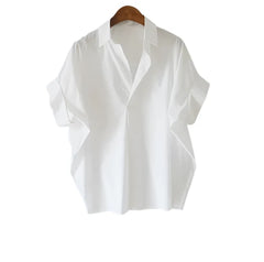 Women Loose Plain Summer Blouse | Short Batwing Sleeve See-Through Shirt