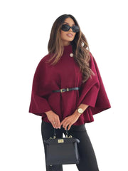 Women Batwing Sleeve Coat | Waist Cinching Poncho | Thick | Warm | Single Buckle