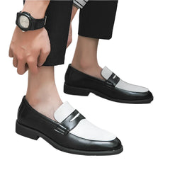 Men Black and White Loafers | British Style | Leather Shoes