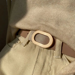 Women Leather Oval Buckle Belt | Needle Hole Adjustable