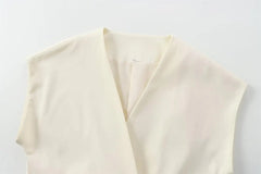 Women Sleeveless V-Neck Top With Belt Straight Pants Set | Top Trouser Suit | 2 Piece Set