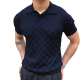 Men Vintage Plaid Jacquard Knitted Top | Men Polo T Shirt | Golf Polo Shirt