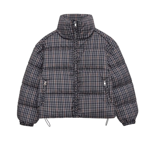 Women Plaid Puffer Jacket | Stand-Collar | Padded | Warm | Check | Parkas Jacket