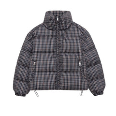Women Plaid Puffer Jacket | Stand-Collar | Padded | Warm | Check | Parkas Jacket