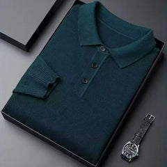 Men Pure Wool Sweater | Polo Knitted Pullover | Warm