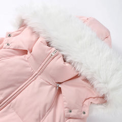 Women Pink Ski Wear Jumpsuit | Long Sleeve | Hoodie | Wide Leg Jumpsuit | Winter | Thick | Warm