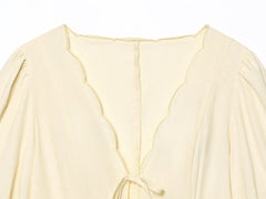 Women Butter Yellow Top and Pants Set | Puff Sleeve Blouse | Wide Leg Pants | Summer Vacation Set