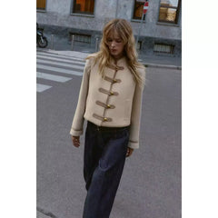 Women Buttoned Napoleon Jacket | Long Sleeves | Vintage | Cropped Coat | Military Jacket