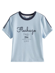 Women Summer Cotton Round Neck Sporty Cropped Jersey Tee | Y2K |  Breathable
