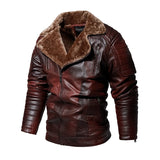 Leather Jacket Men | Fleece Motorcycle Stand Collar