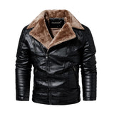 Leather Jacket Men | Fleece Motorcycle Stand Collar