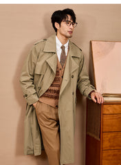 Men Long Trench Coat | Double Breasted | British Style | Spring | Autumn