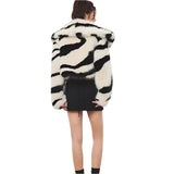 Women Cropped Zebra Fur Coat | Fluffy Big Collar Fur Short Jacket