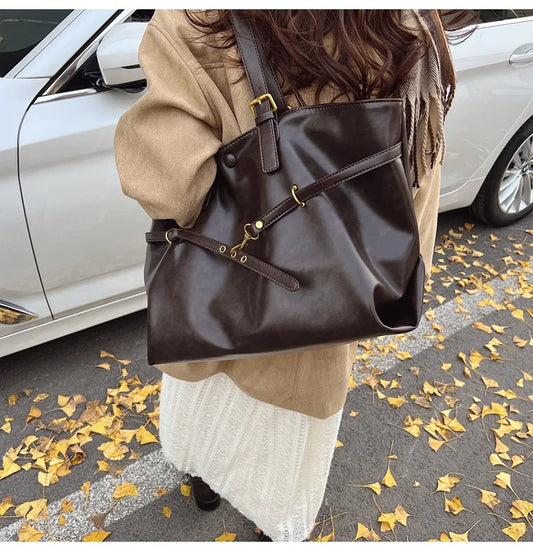 Women Tote Bag | Retro Leather Shoulder Handbag | Y2K Handbag
