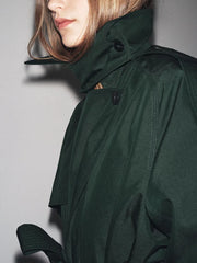 Women Dark Green Trench Coat | Long Coat | Loose | Autumn | Belted